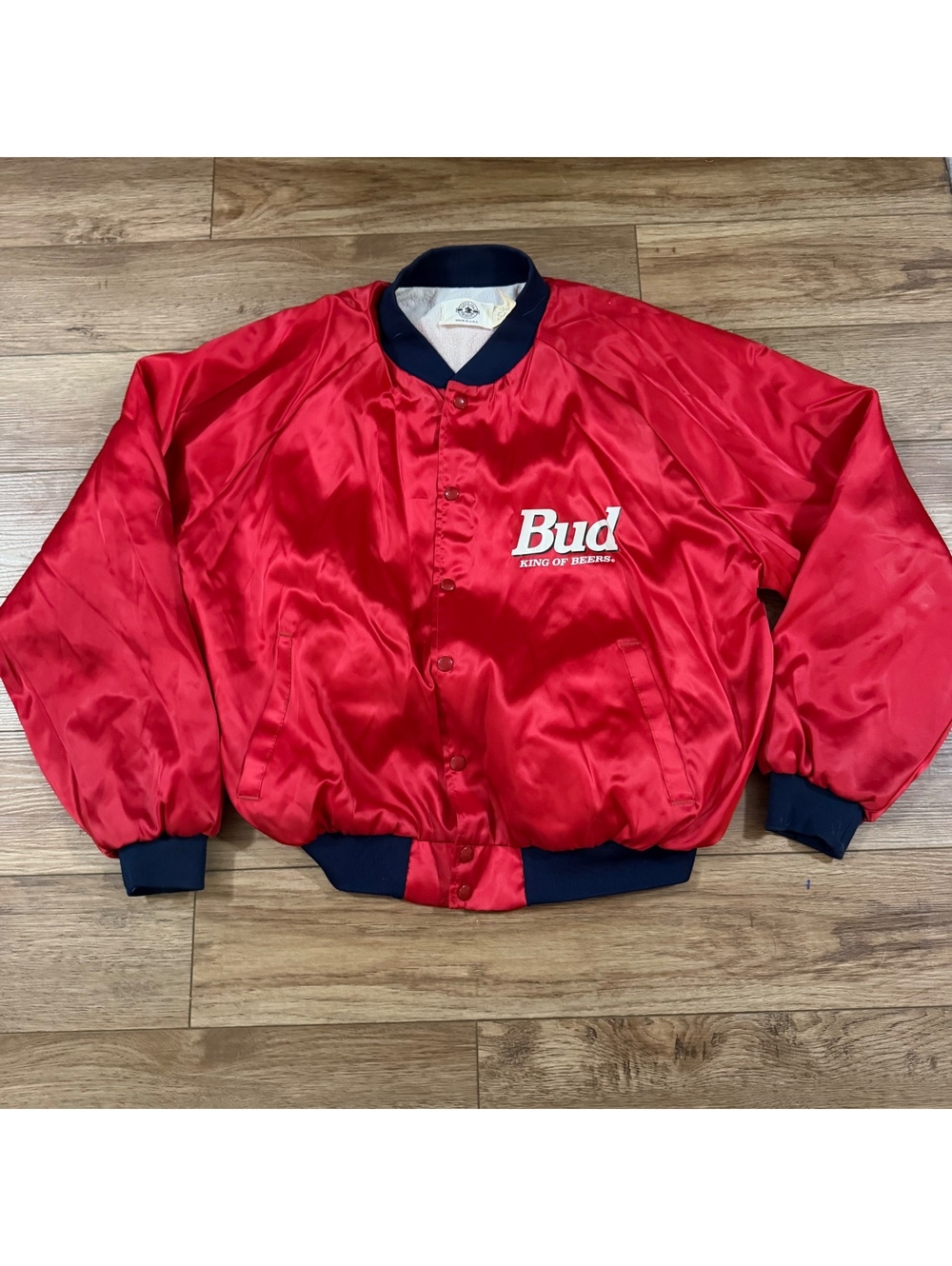 Vtg Budweiser Satin Bomber Jacket Fleece Lined Red 3XL